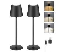 Lampe de Table à Batterie LED Dimmable, Lampe de Table Sans Fil Tactile avec USB-C, Lampe de Bureau à Batterie Rechargeable LED en Métal pour Extérieur et Intérieur, Aluminium, IP44, 5600mah, 5W, Noir