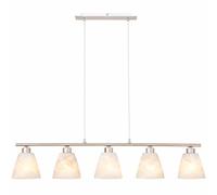 Lampe de table à manger lampe suspendue table à manger suspension argent réglable en hauteur, 5 flammes, métal nickel verre blanc 5x douilles E14 HxLxP 120x93x13cm