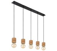 Lampe de table à manger suspension en bois suspension table à manger bois lampes en bois suspendu plafond, métal MDF noir, 5x douille E27, Lxlxh 116x10x120 cm
