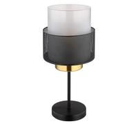 Lampe de table abat-jour en verre satiné lampe de table rétro grille lumineuse latérale noir, or, télécommande dimmable, 1x LED RVB 4,8W 470Lm blanc chaud, DxH 18x40 cm