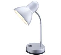 Lampe de table avec interrupteur à bascule lampe de bureau argentée bras flexo lampe de table chrome chambre, 1x douille E27, DxH 13x33 cm