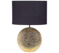 Lampe de Table avec Pied Doré en Céramique Forme Boule et Abat-Jour Noir en Poly