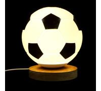 Lampe de Table Ballon de Football LED USB, Abat-Jour en Verre 3D | Base en Bois Massif, Éclairage Nocturne Doux, Luminosité Réglable, pour Bureau D’Étude, Chambre D’Garçon Fille ou Salle