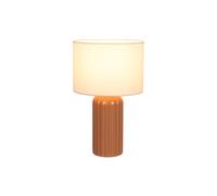 Lampe de table céramique moka Lampe de table abat-jour textile blanc Lampe de salon, interrupteur à fil, 1x douille E27, DxH 20x36 cm