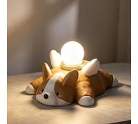 Lampe de table Corgi avec interrupteur et câble en résine Lampe de chevet Kartoon 3 températures de couleur décorative sur le thème des animaux avec câble Lampe pour enfants pour chambre à coucher