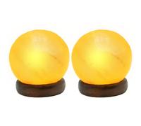 Lampe de table cristal de sel Lampe en cristal de sel Socle en bois Lampe de table en bois Pierre de sel Lampe décorative, USB, LED 5W, DxH 8,9x10,2 cm, Lot de 2