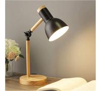 Lampe de table de chevet, lampe de bureau en bois moderne avec abat-jour en métal Lampe de chevet réglable pour bureau, salle d'étude, chambre à coucher, salon, chambre d'enfant, lecture,Noir