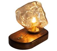 Lampe de Table de Ferme avec Base en Bois et Lampes de Bureau du Milieu du siècle pour la Maison, Le Bureau, Le gâteau glacé, Lampe de Chevet en Verre soufflé Gris Ambre, Lampe de Chevet rétro