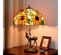 Lampe de Table de Style 16 Pouces, décoration en Verre teinté, Lampes de Chevet Tournesol, 2 lumières, Lampe de Bureau Vintage en résine à Base d'élan, LED pour Salon, Couloir, Salle à Manger,