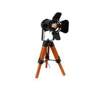 Lampe de table de style industriel avec pied en bois, abat-jour métallique ajustable et design cinéma E27