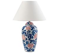 Lampe de Table Élégante avec Abat-jour Cloche en Lin Base en Porcelaine Motif Fl