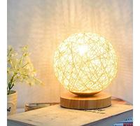 Lampe de Table en Bois Veilleuse LED Lampe d'Ambiance de Chambre en Rotin Rechargeable USB pour Chambre Salon Table de Chevet Moderne Décoration Cadeau (Couleur Crème)