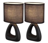 Lampe de table en céramique noire Lampe de chevet Abat-jour textile noir Lampe de chambre à coucher, douille E14, LxlxH 17x10x30 cm, lot de 2