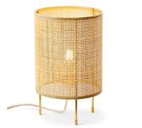Lampe de table en rotin faite à la main Veilleuse Lampe de chevet en rotin élégante et simple avec trépied doré Supports Luminaire de table Éclairage de table décoratif pour chambre à coucher, salon