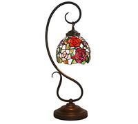 Lampe de Table en Verre teinté Rose, Lampe de Chevet, Base en métal Antique, Lampe de Bureau pour Chambre à Coucher, Salon, Bureau à Domicile, E26 (Non Inclus)