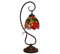 Lampe de Table en Verre teinté Rose Rouge, Lampe de Chevet, Base en métal Antique, Lampe de Bureau pour Chambre à Coucher, Salon, Bureau à Domicile, E26 (Non Inclus)