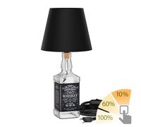 ledscom.de Lampe de table FLAKO, câble textile noir, abat-jour noir, in mpoule LED E27 à 3 niveaux (blanc chaud, 7,1 W, 963lm) sans bouteille