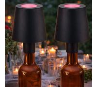 Lampe de table LED RVB Batterie Lampe pour bouteille Goulot de bouteille Rehausse Lampe décorative Touchdimmer, USB, noir, 1W blanc froid, DxH 10,5x14 cm, lot de 2
