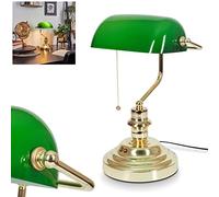 Lampe de table Havsta, lampe en métal et verre en laiton/vert, lampe au design vintage avec abat-jour en verre et un interrupteur à cordon, 1-flamme, 1 x E27, ampoule(s) non incluse(s)