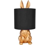 Lampe de table - HENRY BRUBAKER - Golden Rabbit - Base céramique (porcelaine) - Abat-jour tissu noir - Lapin doré 42 cm