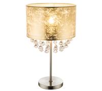 Lampe de table lampe cristal lampe liseuse lampe de chambre, décor cristal abat-jour clair feuille d'or nickel mat, 1x douille E27, DxH 32x56 cm