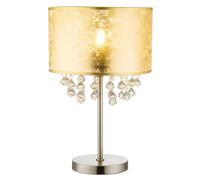 Lampe de table lampe cristal lampe liseuse lampe de chambre, décor cristal abat-jour clair feuille d'or nickel mat, 1x douille E27, DxH 32x56 cm
