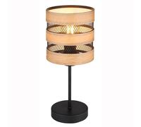 Lampe de table Lampe d'appoint, lampe de chevet avec détails en bois, abat-jour en treillis, métal, noir, marron, mat, 1x douille E27, DxH 15x33,5 cm