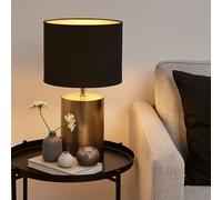 Lampe de table LED Salon Lampe de table céramique Lampe de chevet bronze, abat-jour textile, 1x E27 LED blanc chaud, DxH 24x43 cm