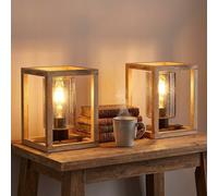 Lampe de table en verre fumé Lampe de table noire Lampe d'appoint en bois naturel, optique à bulles, douille E27, LxlxH 17x17x22 cm, lot de 2