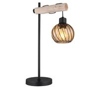 Lampe de table Lampe de bureau, lampe d'appoint avec détails en bois, lampe design, métal verre, noir ambre, mat, E27, LxLxH 33x18x55 cm