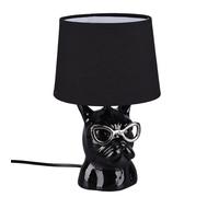 Lampe de table lampe de chevet lampe de salle à manger lampe de table en céramique textile pour chambre à coucher, chien avec lunettes chrome noir, textile, 1x douille E14, DxH 18x29 cm