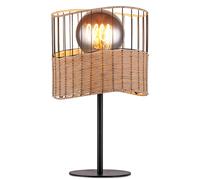 Lampe de table Lampe de chevet LED Lampe d'appoint Lampe de salon, métal noir bois tressé Boho, 1x LED, H 42 cm