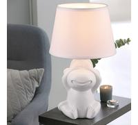 Lampe de table lampe de table veilleuse lampe de chevet, interrupteur cordon design singe céramique abat-jour tissu blanc mat, 1x douille E14, DxH 17x27cm