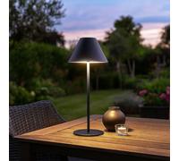 Lampe de table LED avec variateur tactile Lampe d'extérieur Lampe de terrasse Lampe de jardin Lampe de balcon noire Lampe à accu, 2 hauteurs au choix, 2W 190lm blanc chaud, DxH 14 x 36 cm