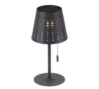 Lampe de table, lampe solaire, éclairage extérieur, lampe de terrasse, USB, batterie rechargeable, dimmable, interrupteur à tirette IP44, anthracite, 1x LED 2W 155Lm 3000K, DxH 14x30cm