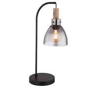 Lampe de table LED accent bois Lampe de chevet verre fumé Lampe d'appoint rétro noir, métal, 4W 320lm blanc chaud, LxlxH 25x18x55 cm
