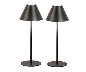 Lampe de table LED avec variateur tactile Lampe d'extérieur Lampe de terrasse Lampe de jardin Lampe de balcon noire Lampe à accu, 2 hauteurs au choix, 2W 190lm blanc chaud, DxH 14 x 36 cm, 2er Set