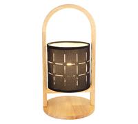 Lampe de table LED bois naturel Lampe de chevet textile noir Lampe de chambre à coucher, 4W 320Lm blanc chaud, DxH 16x33 cm