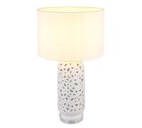 Lampe de table LED céramique blanche Lampe d'appoint abat-jour textile Lampe de table salon Moderne, à motifs, 10,5W 1055lm blanc chaud, DxH 40x71 cm