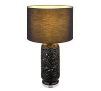 Lampe de table LED céramique noire Lampe d'appoint abat-jour textile Lampe de table salon Moderne, à motifs, 10,5W 1055Lm blanc chaud, DxH 40x71 cm