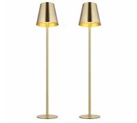Lampe de table LED d'extérieur Hauteur réglable Lampe de table Touchdimmer Lampe de lecture Akku Balkon, métal laiton, IP44, 3W 130Lm blanc chaud, DxH 11,2x47 cm, 2er Set