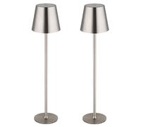 Lampe de table LED Extérieur Réglable en hauteur Lampe de table Touchdimmer Lampe de lecture Akku Balkon, métal nickel, IP44, 3W 130Lm blanc chaud, DxH 11,2x47 cm, 2er Set