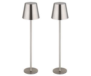 Lampe de table LED Extérieur Réglable en hauteur Lampe de table Touchdimmer Lampe de lecture Akku Balkon, métal nickel, IP44, 3W 130Lm blanc chaud, DxH 11,2x47 cm, 2er Set