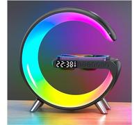 Lampe de table LED intelligente 4 en 1 avec chargeur sans fil - Contrôle par application - Haut-parleur Bluetooth - Réveil - Pour la maison, le bureau, l'étude - Noir