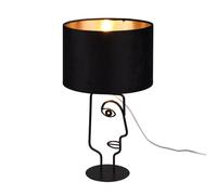Lampe de table LED Lampe de chevet Lampe de lecture Lampe d'appoint, métal noir Abat-jour tissu design visage, 10,5W 1055lm blanc chaud, H 42 cm