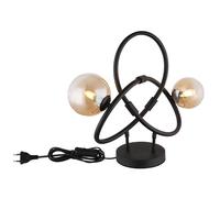 Lampe de table LED Retro Lampe de chevet verre ambre Salon Lampe de table noire, métal, 3,5W 350Lm blanc chaud, LxLxH 46x15x38,5 cm