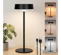 Lampe de Table LED Sans Fil, Solaire d'Extérieur avec Interrupteur Tactile, Rechargeable par USB, 3 Températures de Couleur, Intensité Variable en Continu pour Intérieur & Extérieur (Noir*Lot de 1)