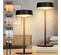 Lampe de Table LED Sans Fil & Solaire d'Extérieur avec Interrupteur Tactile, Rechargeable par USB, 3 Températures de Couleur, Intensité Variable en Continu pour Intérieur & Extérieur (Noir*Lot de 2)