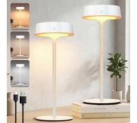 Lampe de Table LED Sans Fil & Solaire d'Extérieur avec Interrupteur Tactile, Rechargeable par USB, 3 Températures de Couleur, Intensité Variable en Continu pour Intérieur & Extérieur (Blanc*Lot de 2)