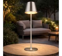 Lampe de table LED Lampe de table extérieure Réglable en hauteur Lampe de lecture Touchdimmer Akku Balcon, métal nickel, IP44, 3W 130Lm blanc chaud, DxH 11,2x47 cm
